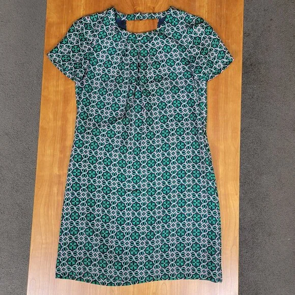 J. Crew Cutaway Back Green Navy Silk Swoop Dress in Latticework Medallion - 0 - Picture 6 of 12